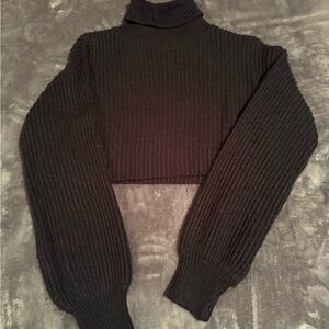 SHEIN Black Ribbed Cropped Cowl Neck Sweater